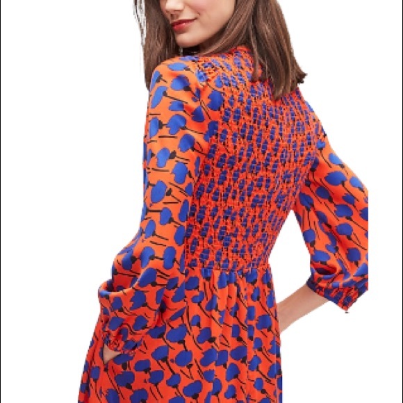 ♠️💃 kate spade NY Women’s Poetic Floral Smocked Dress,  Tamarillo Orange - Picture 3 of 10